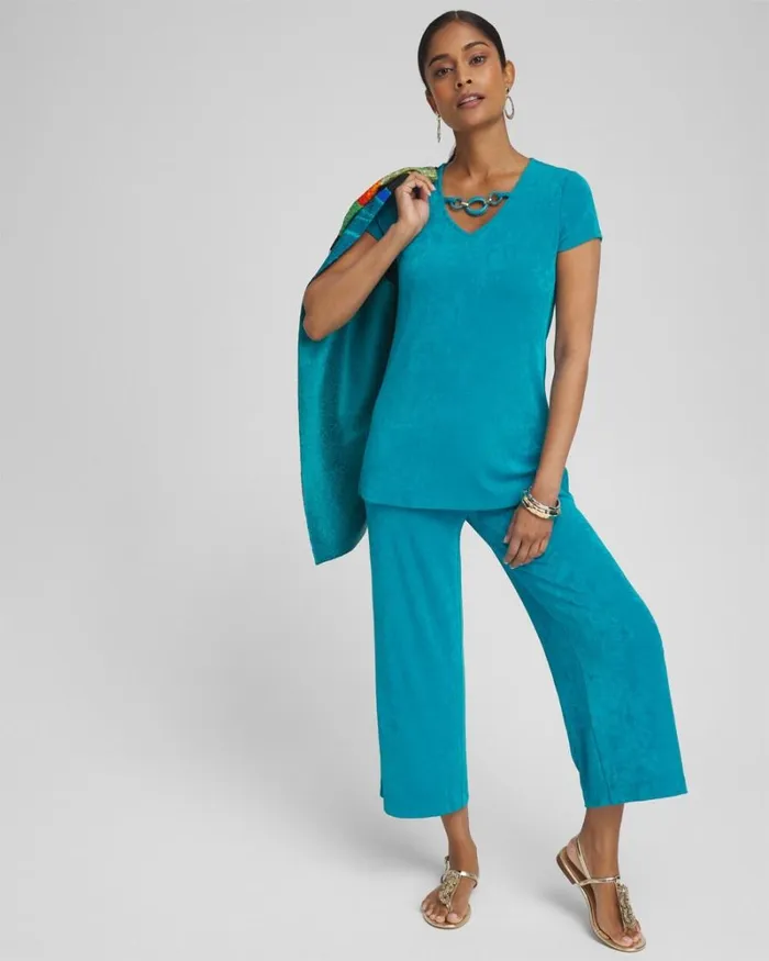 Chico039s Tops Travelers Chain Detail Top Peacock Blue 8211 Clothing