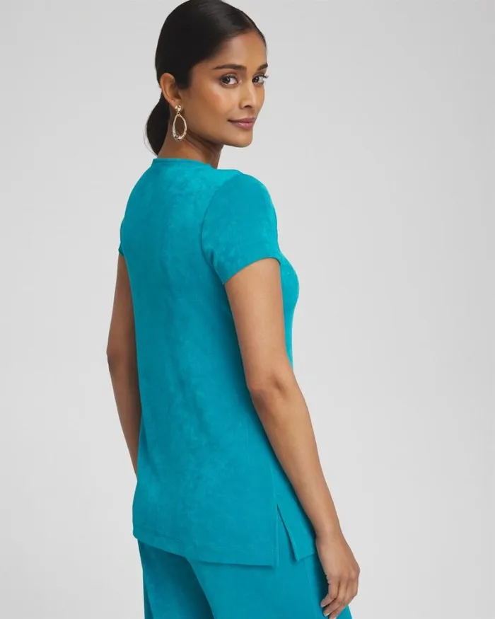 Chico039s Tops Travelers Chain Detail Top Peacock Blue 8211 Clothing