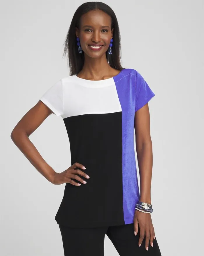 Chico039s Tops Travelers Colorblock Tunic Purple Nightshade 8211 Clothing