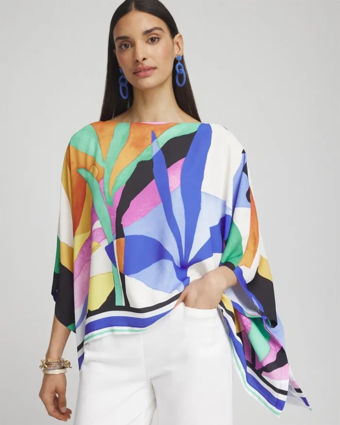 Chico039s Tops Tropical Border Stripe Poncho Purple Nightshade 8211 Clothing