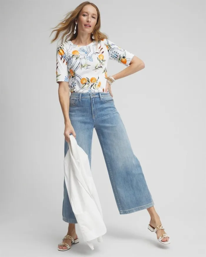 Chico039s Tops Tropical Jewel Neck Tee Alabaster 8211 Clothing