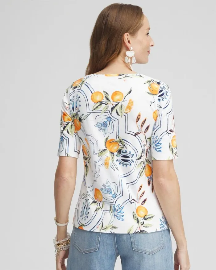 Chico039s Tops Tropical Jewel Neck Tee Alabaster 8211 Clothing