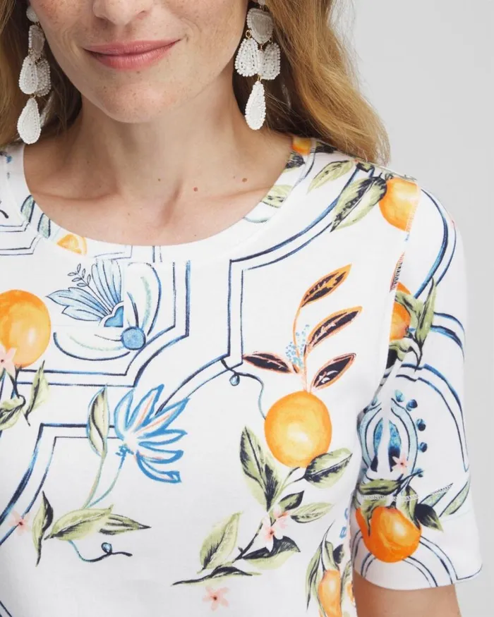 Chico039s Tops Tropical Jewel Neck Tee Alabaster 8211 Clothing