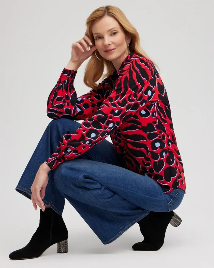 Chico039s Tops Twill Animal Print Tunic Love Letter Red 8211 Clothing