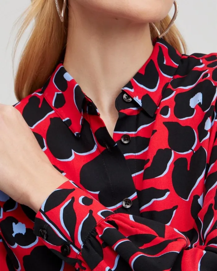 Chico039s Tops Twill Animal Print Tunic Love Letter Red 8211 Clothing