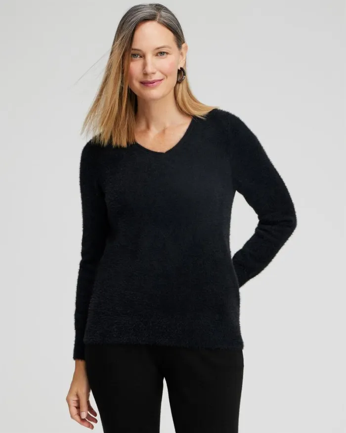Chico039s Tops Zenergy Eyelash Sweater Black 8211 Clothing