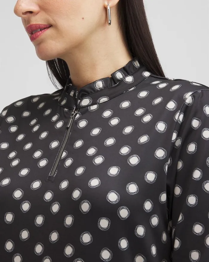 Chico039s Tops Zenergy UPF Polka Dot Ruffle Neck Top Black 8211 Clothing