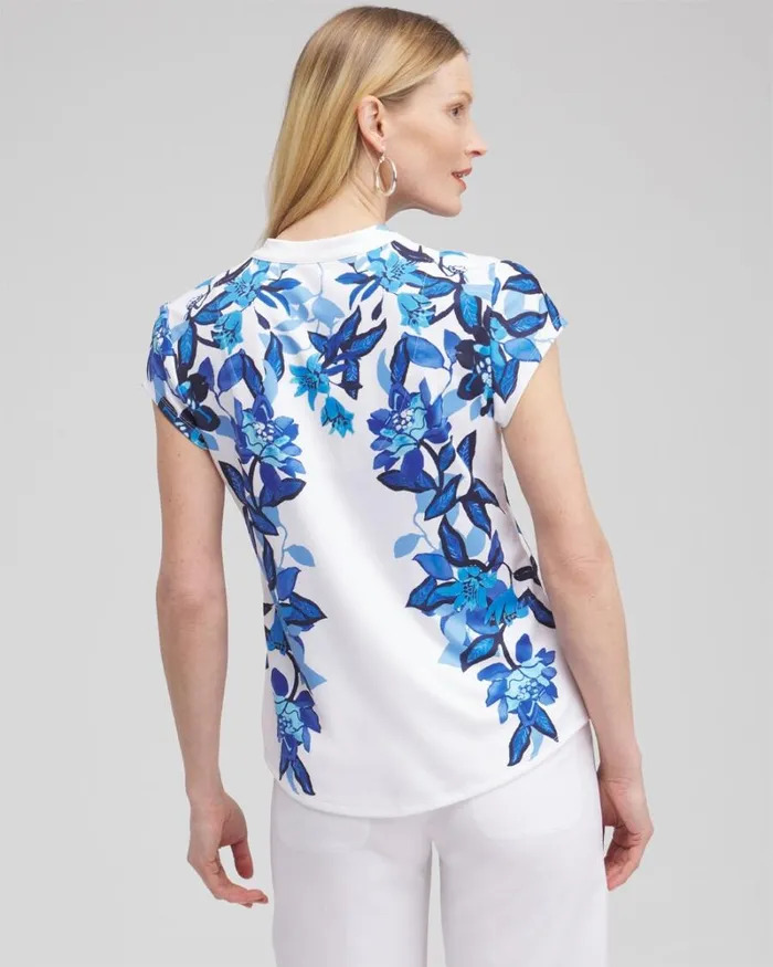 Chico039s Tops Zenergyu00AE UPF Floral Cap Sleeve Polo Intense Azure 8211 Clothing Chico039s Tops Zenergyu00AE UPF Floral Cap Sleeve Polo Intense Azure 8211 Clothing