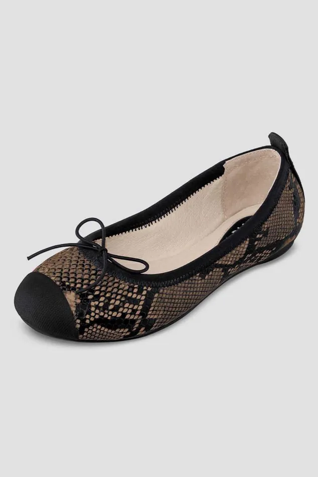Children Girls Astra Ballet Flats Tan Python Ballet Flats Bloch