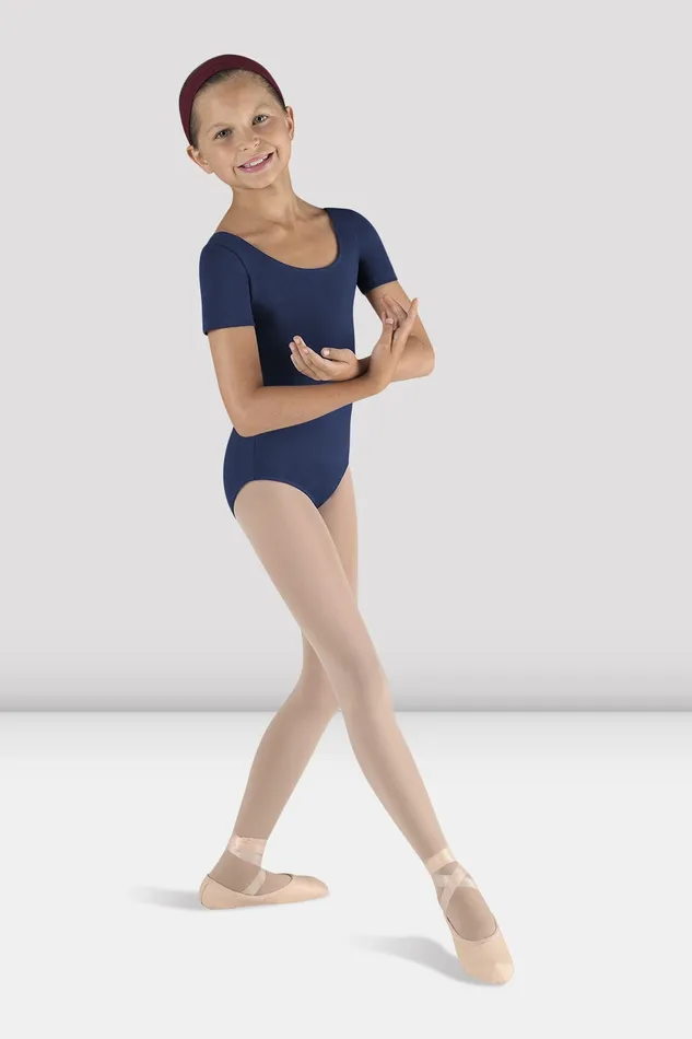 Children Girls Short Sleeve Round Neck Leotard Navy Basics Bloch
