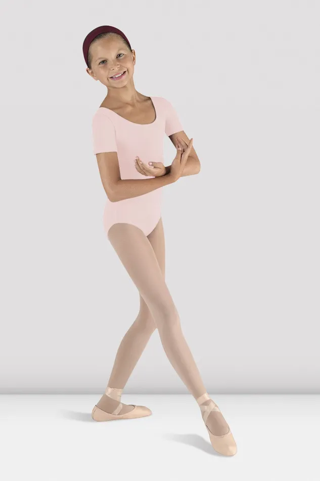 Children Leotards Bloch Girls Short Sleeve Round Neck Leotard Light Pink