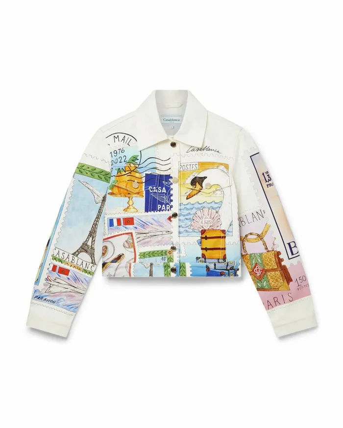 Denim Women Casablanca Paris Souvenirs De Vacances Classic Printed Denim Jacket
