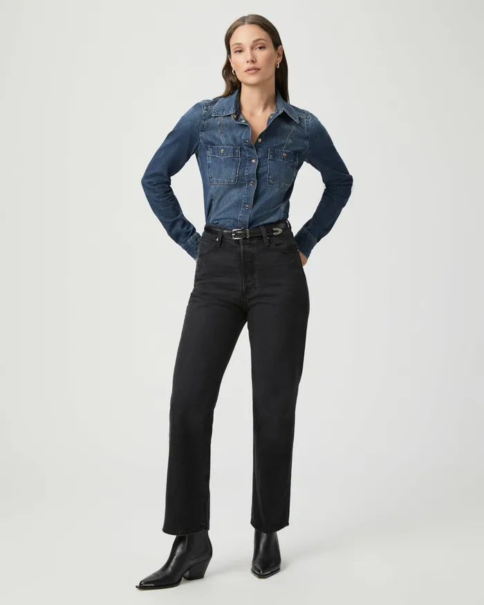 Denim Women PAIGE Sawyer Straight Jean 8211 Dark Dawn Distressed