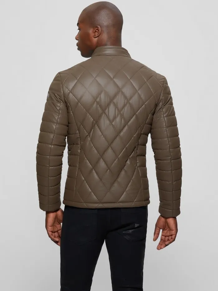 Diamond Quilted FauxLeather Jacket Espresso Brown Men Jackets and Coats GUESS