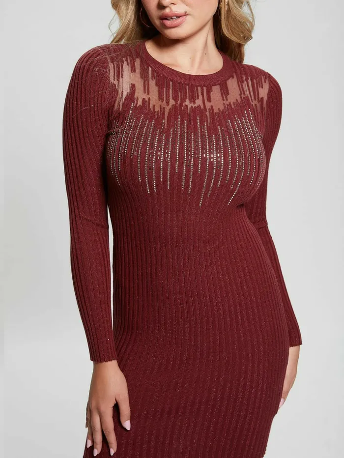 Dresses and Jumpsuits GUESS Women Claudine Shimmer Sweater Dress Tahiti Red Dresses and Jumpsuits GUESS Women Claudine Shimmer Sweater Dress Tahiti Red