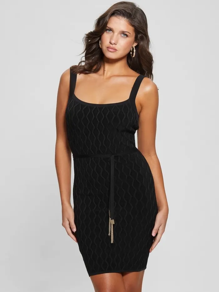 Dresses and Jumpsuits GUESS Women Genna Diamond Knit Sweater Dress Black Dresses and Jumpsuits GUESS Women Genna Diamond Knit Sweater Dress Black