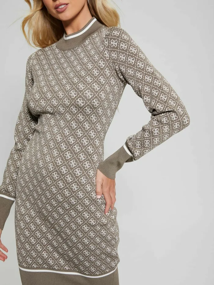 Dresses and Jumpsuits GUESS Women Lise Quattro G Sweater Dress Travertine And Cream Comb