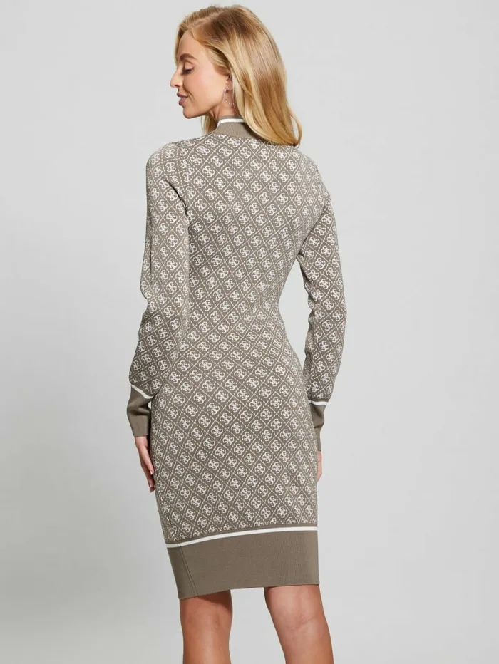 Dresses and Jumpsuits GUESS Women Lise Quattro G Sweater Dress Travertine And Cream Comb