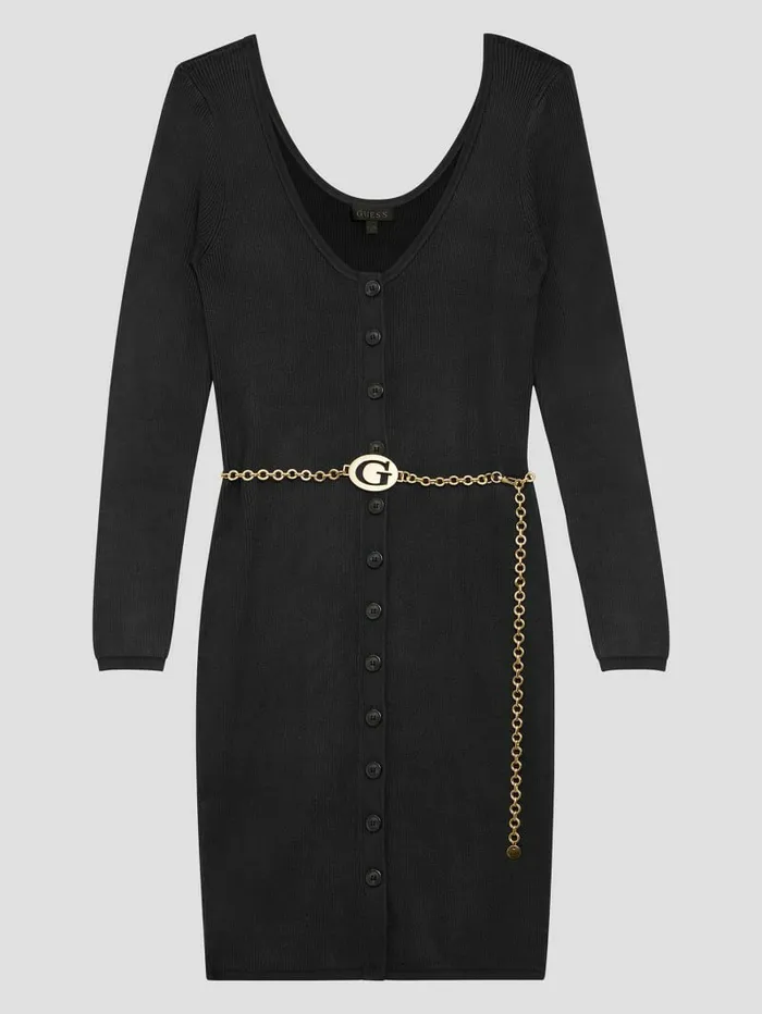 Dresses and Jumpsuits Women GUESS Eco Lorah Chain Belted Dress Black Dresses and Jumpsuits Women GUESS Eco Lorah Chain Belted Dress Black