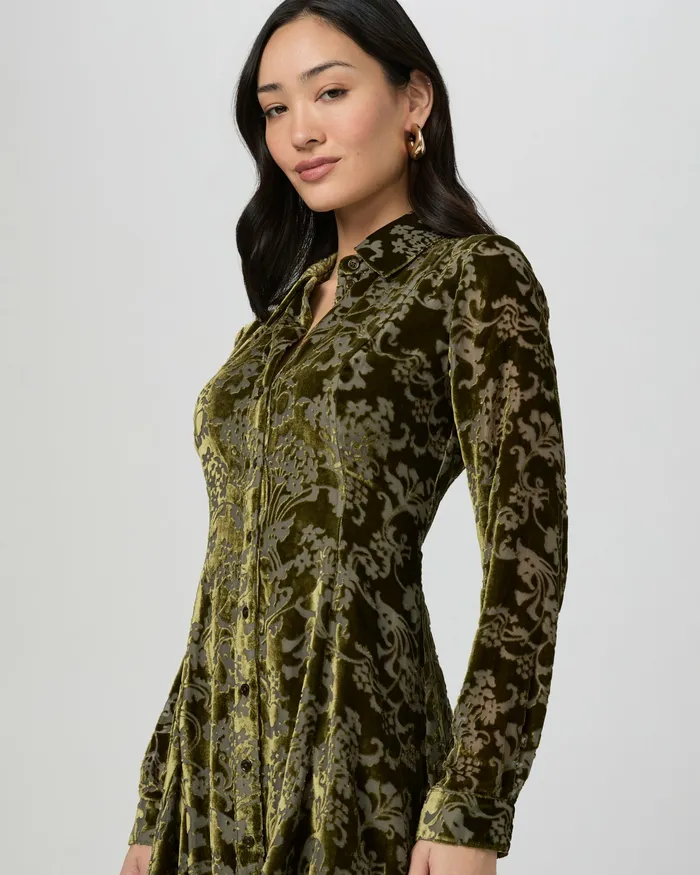 Dresses PAIGE Women Desano Shirt Dress 8211 Spanish Moss Velvet Dresses PAIGE Women Desano Shirt Dress 8211 Spanish Moss Velvet