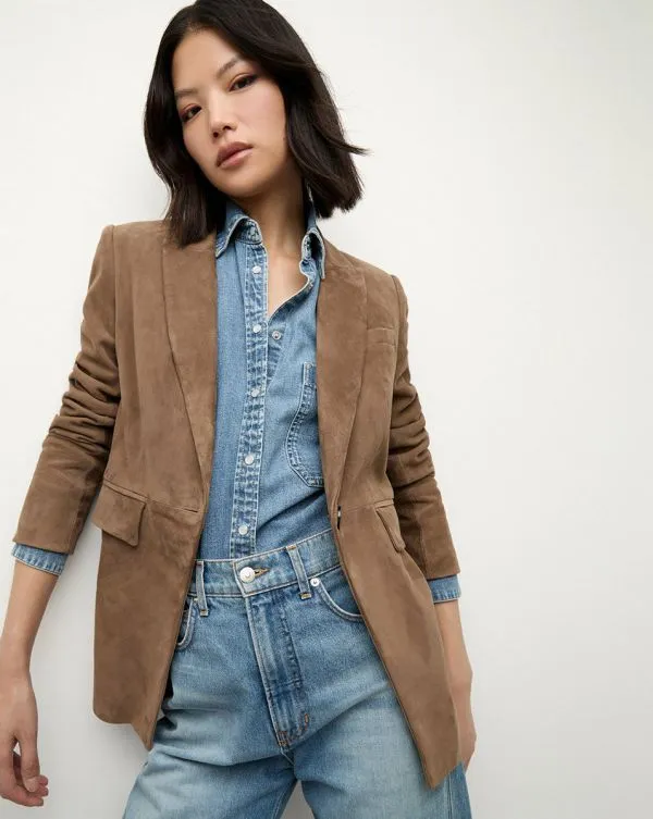 Duane Suede Dickey Jacket Bark Women Veronica Beard Jackets and Outerwear