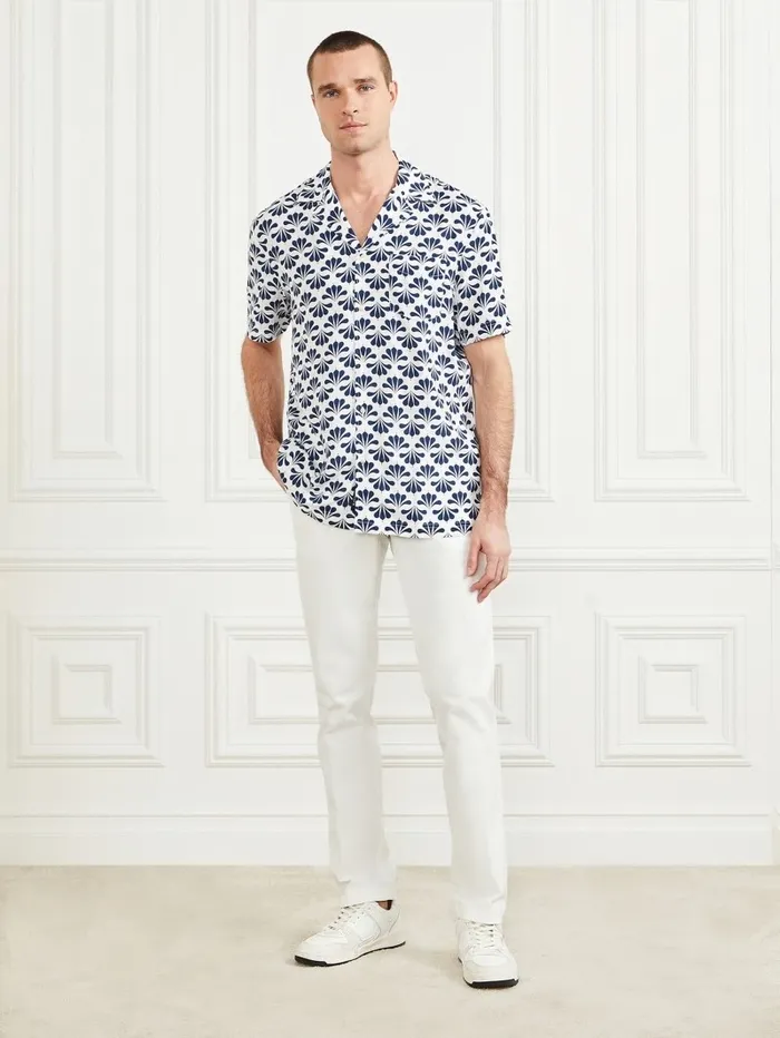 Eco Billy Bowling Shirt Blue Geoflower Print Men Shirts GUESS Eco Billy Bowling Shirt Blue Geoflower Print Men Shirts GUESS