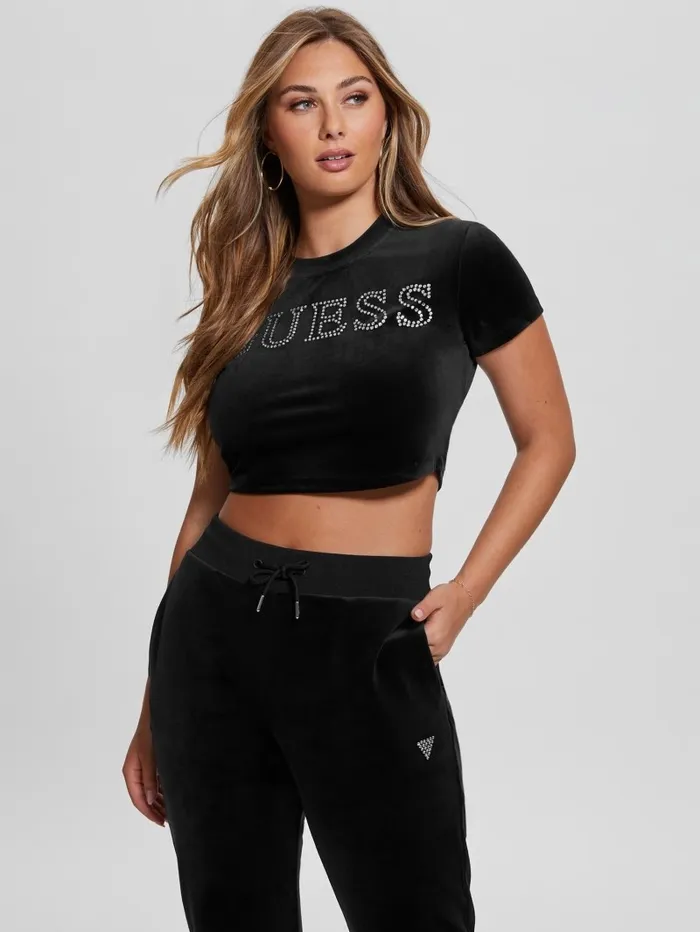 Eco Couture Signature Velvet Tee Black Women Tops GUESS