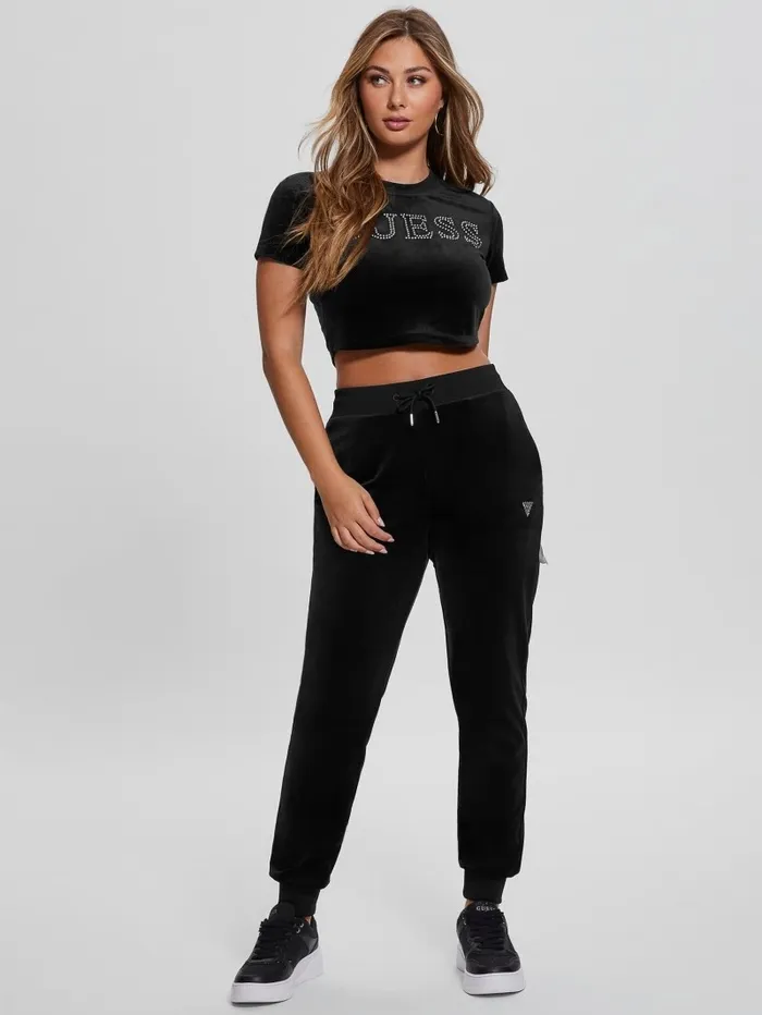Eco Couture Signature Velvet Tee Black Women Tops GUESS