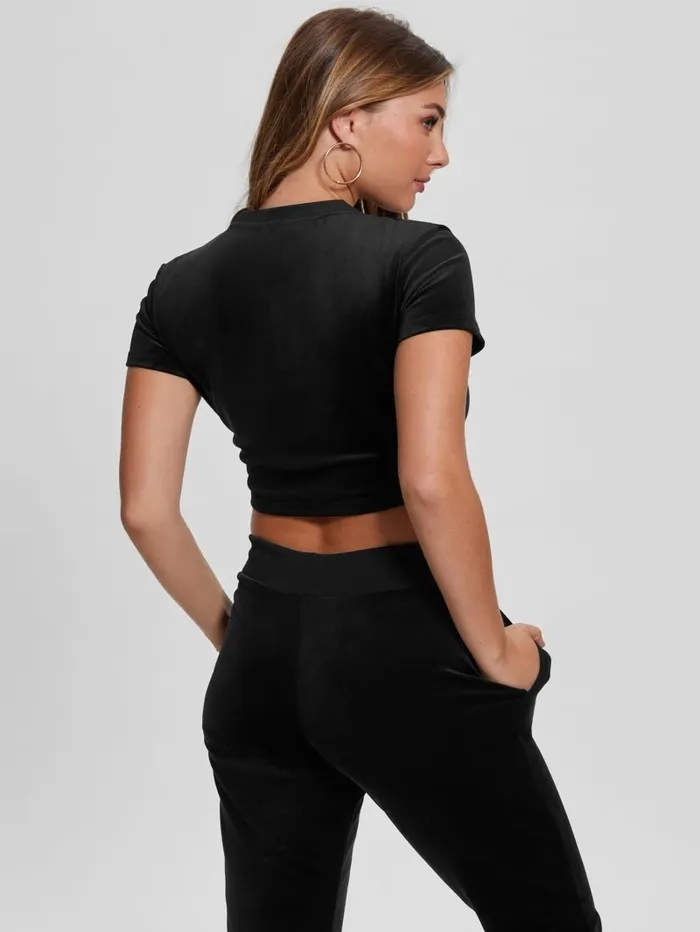 Eco Couture Signature Velvet Tee Black Women Tops GUESS
