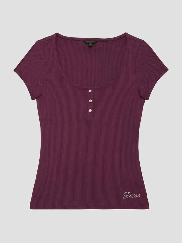 Eco Karlee Henley Tee Black Cherry Tops GUESS Women Eco Karlee Henley Tee Black Cherry Tops GUESS Women