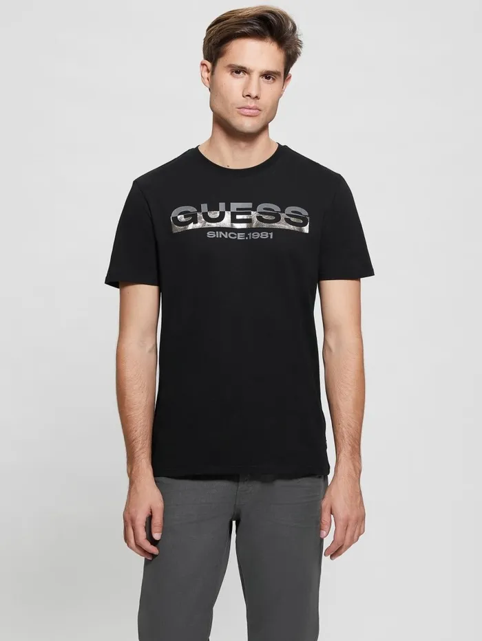 Eco MetallicAccented Tee Black TShirts and Tanks GUESS Men