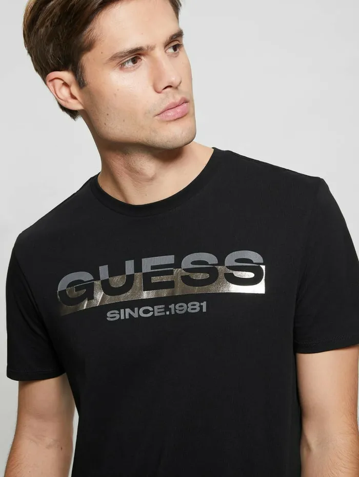 Eco MetallicAccented Tee Black TShirts and Tanks GUESS Men