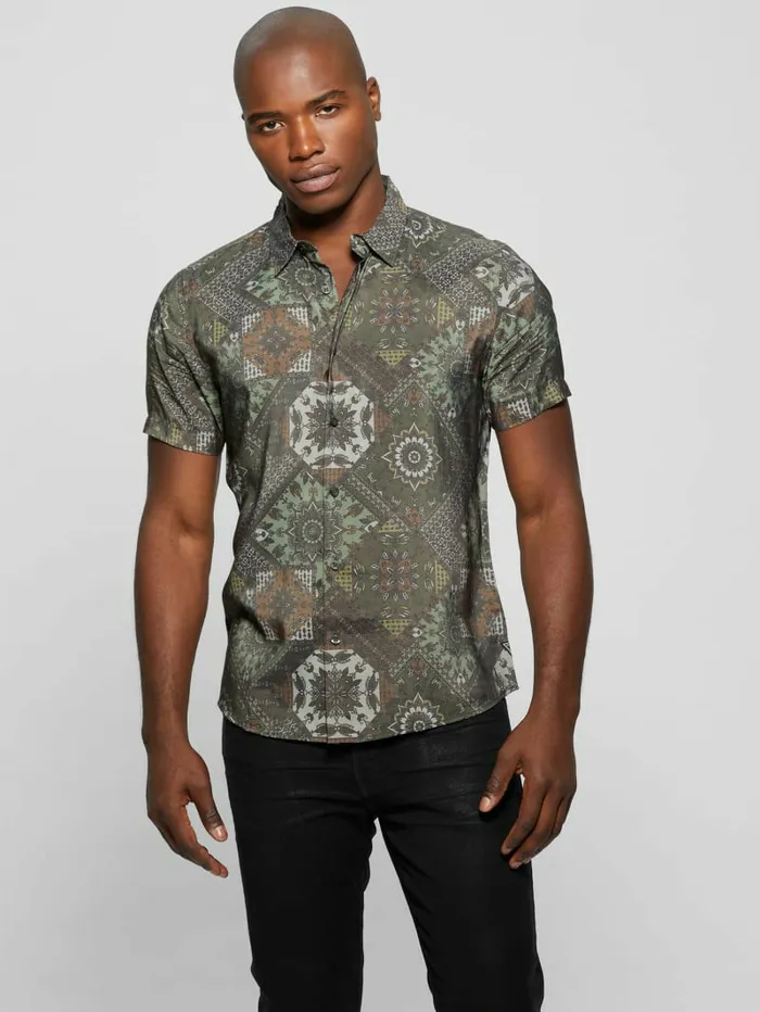 Eco Sandwash Shashiko Shirt Free Spirit Shashiko Gree Men Shirts GUESS