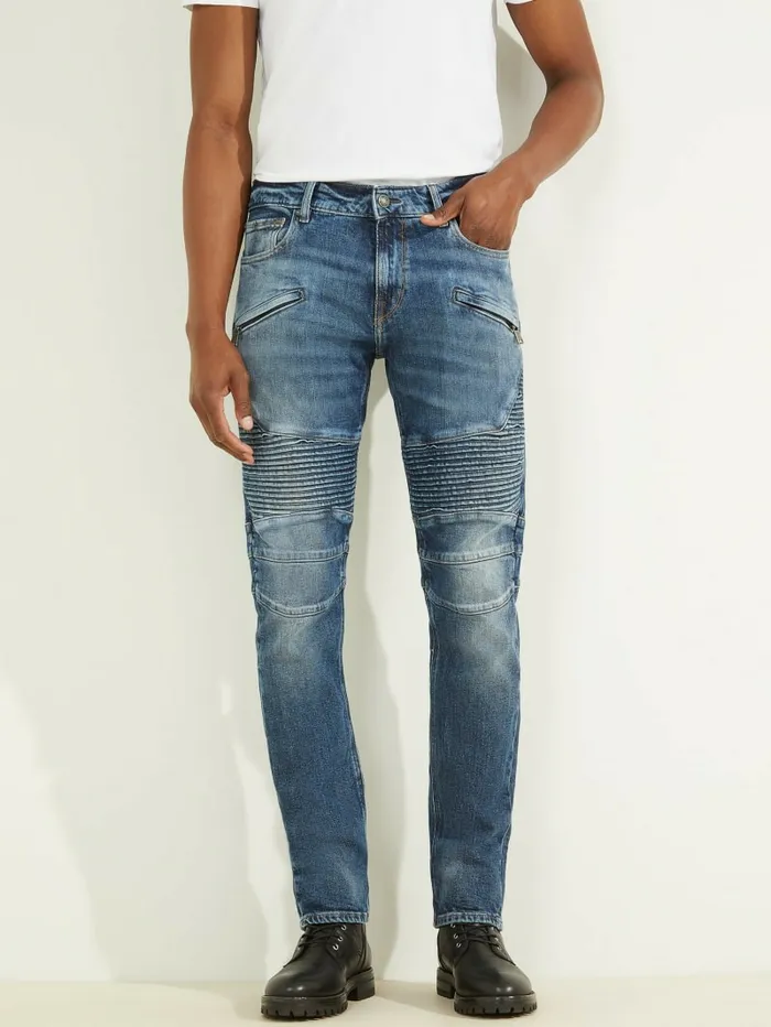 Eco Tapered Pintuck Moto Jeans Frisco 2 Men Jeans and Denim GUESS