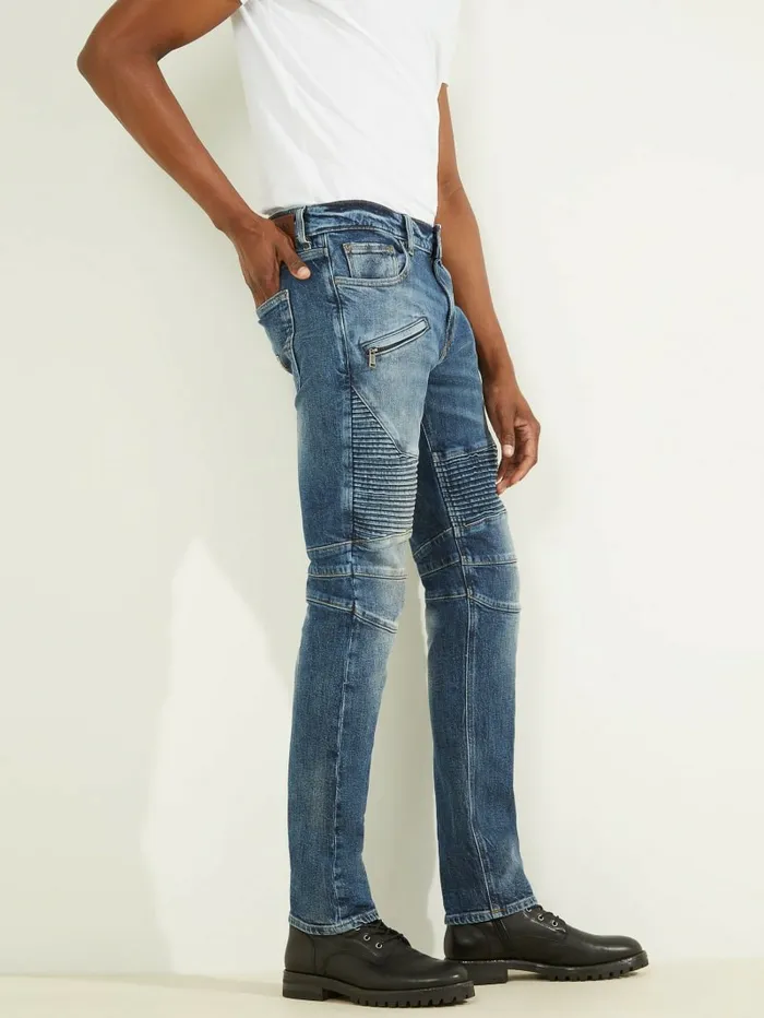 Eco Tapered Pintuck Moto Jeans Frisco 2 Men Jeans and Denim GUESS