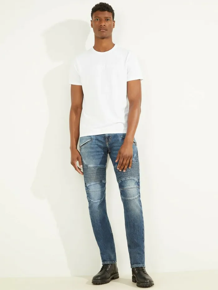 Eco Tapered Pintuck Moto Jeans Frisco 2 Men Jeans and Denim GUESS