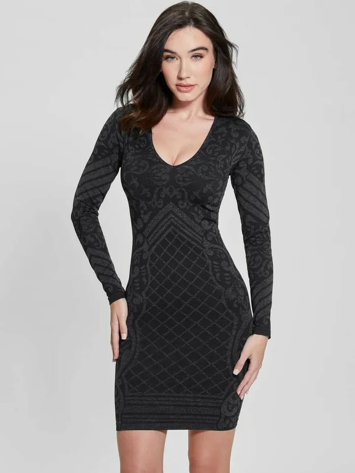Elisa Jacquard Seamless Dress Jet Black Multi Women Dresses and Jumpsuits GUESS Elisa Jacquard Seamless Dress Jet Black Multi Women Dresses and Jumpsuits GUESS