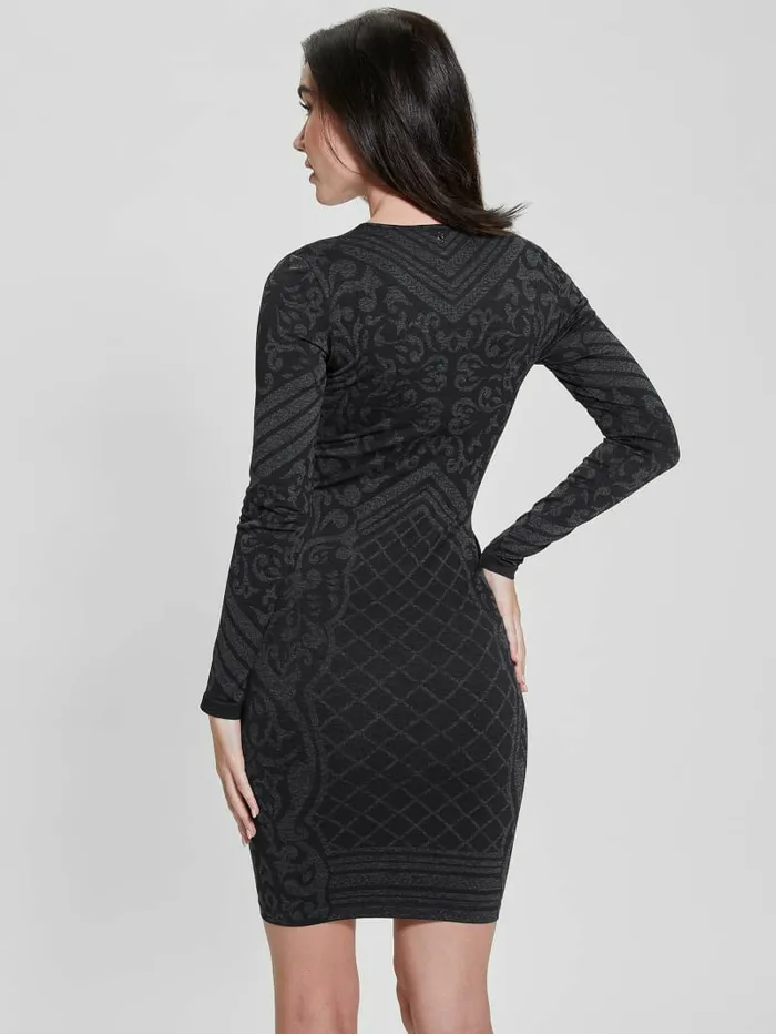Elisa Jacquard Seamless Dress Jet Black Multi Women Dresses and Jumpsuits GUESS Elisa Jacquard Seamless Dress Jet Black Multi Women Dresses and Jumpsuits GUESS