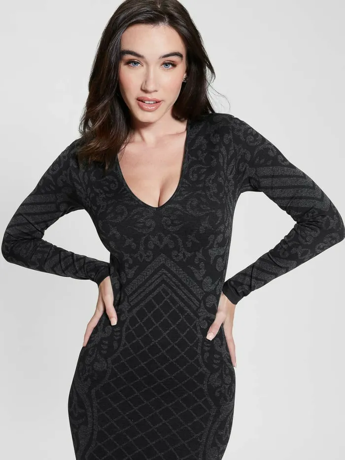 Elisa Jacquard Seamless Dress Jet Black Multi Women Dresses and Jumpsuits GUESS Elisa Jacquard Seamless Dress Jet Black Multi Women Dresses and Jumpsuits GUESS