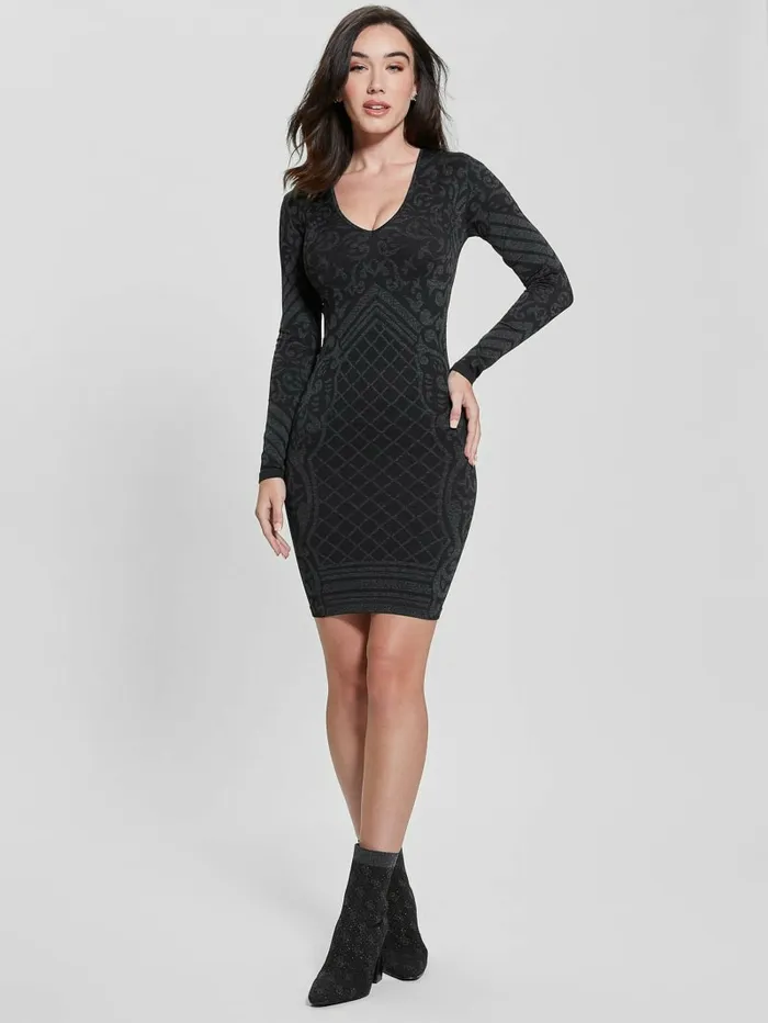 Elisa Jacquard Seamless Dress Jet Black Multi Women Dresses and Jumpsuits GUESS Elisa Jacquard Seamless Dress Jet Black Multi Women Dresses and Jumpsuits GUESS