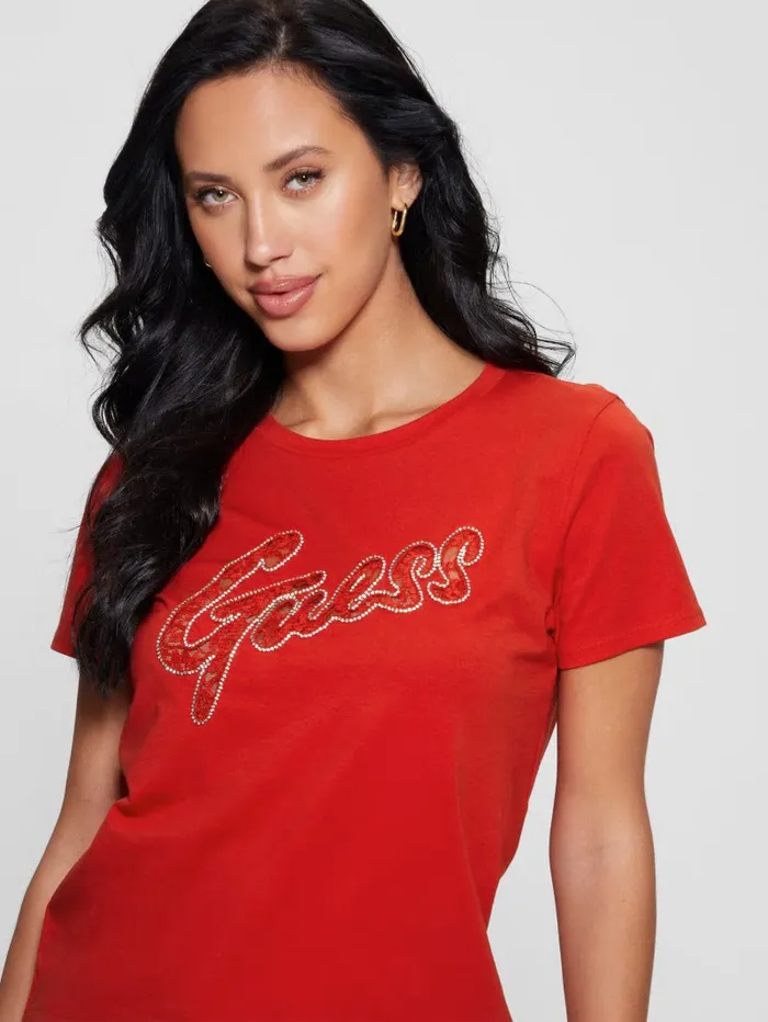 Embellished Logo Tee Delicious Red Tops GUESS Women