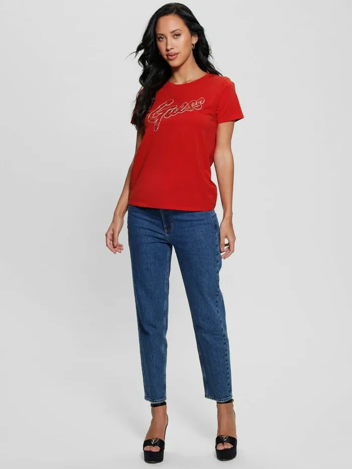 Embellished Logo Tee Delicious Red Tops GUESS Women Embellished Logo Tee Delicious Red Tops GUESS Women