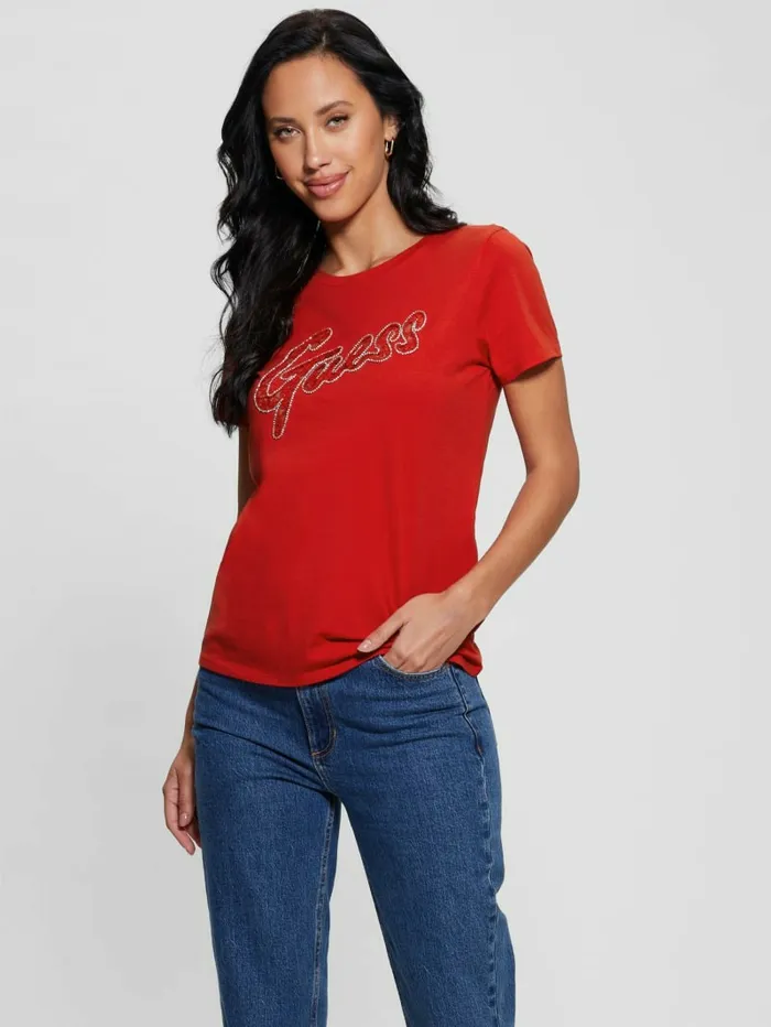 Embellished Logo Tee Delicious Red Tops GUESS Women Embellished Logo Tee Delicious Red Tops GUESS Women