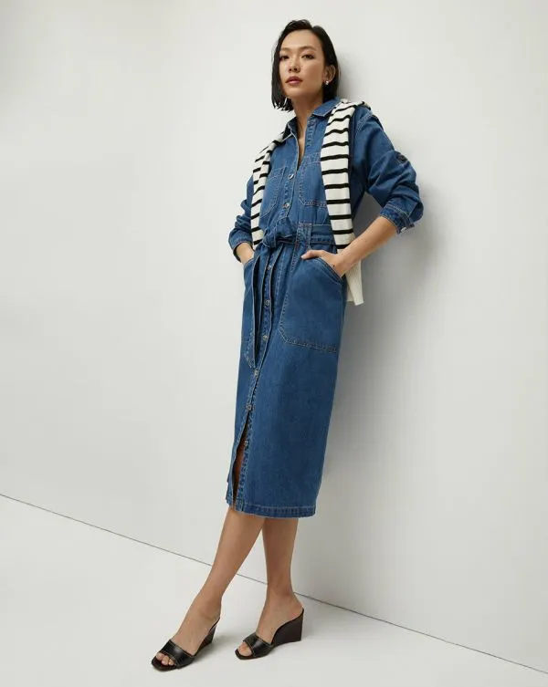 Evelyn Chambray Dress Cornflower Women Veronica Beard Dresses