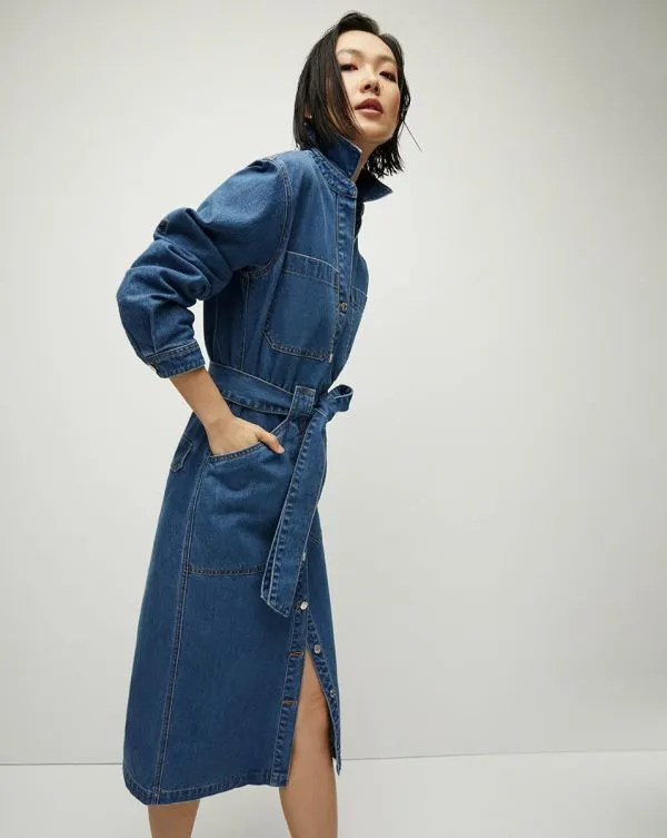 Evelyn Chambray Dress Cornflower Women Veronica Beard Dresses Evelyn Chambray Dress Cornflower Women Veronica Beard Dresses