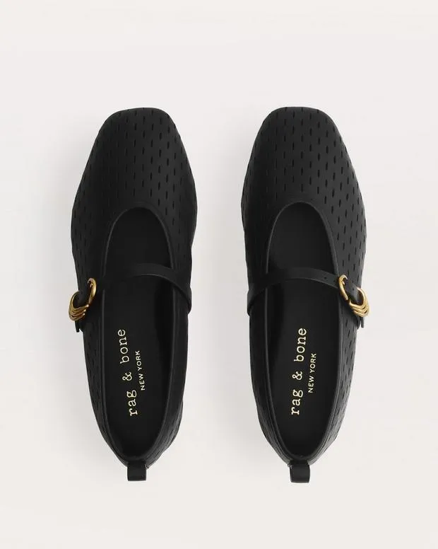 Flats Women rag and bone Spire Perforated Leather Mary Jane Shoes Black Perforated