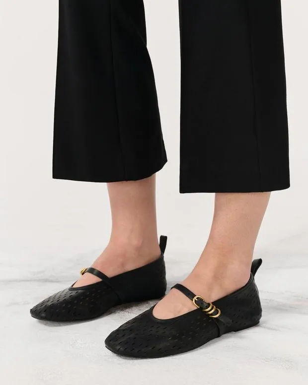 Flats Women rag and bone Spire Perforated Leather Mary Jane Shoes Black Perforated