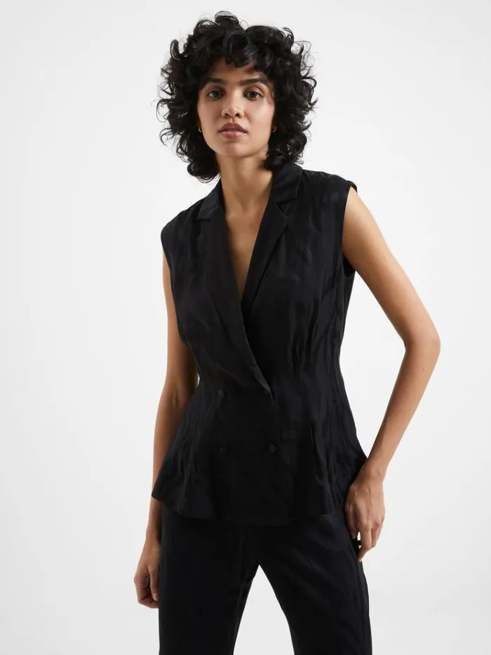 French Connection Coats and Jackets Aba Eco Satin Waistcoat Blackout 8211 Woman French Connection Coats and Jackets Aba Eco Satin Waistcoat Blackout 8211 Woman