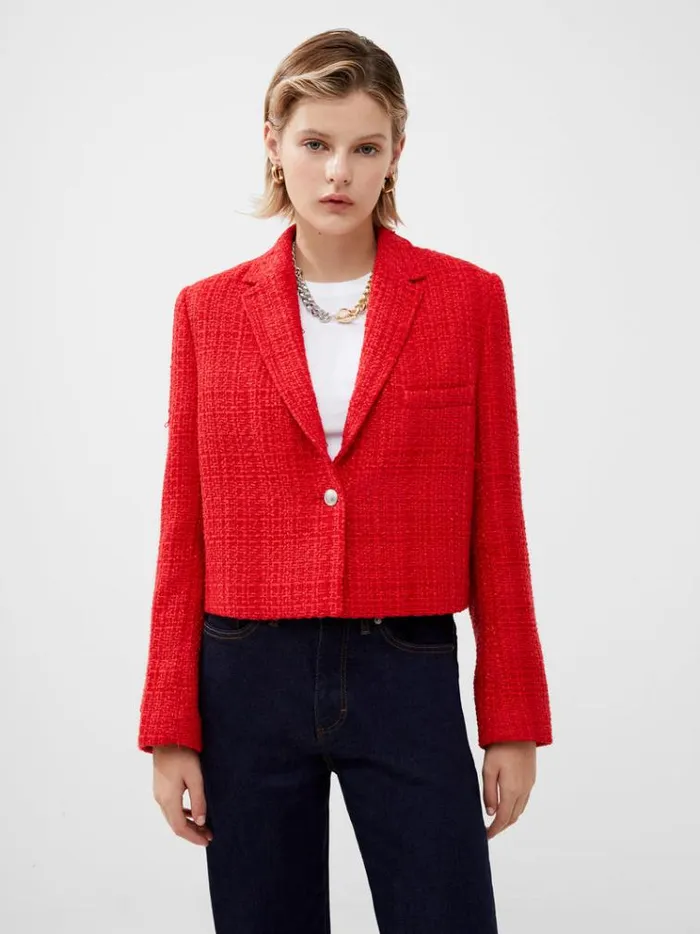 French Connection Coats and Jackets Azzurra Tweed Cropped Blazer Royal Scarlet 8211 Woman French Connection Coats and Jackets Azzurra Tweed Cropped Blazer Royal Scarlet 8211 Woman