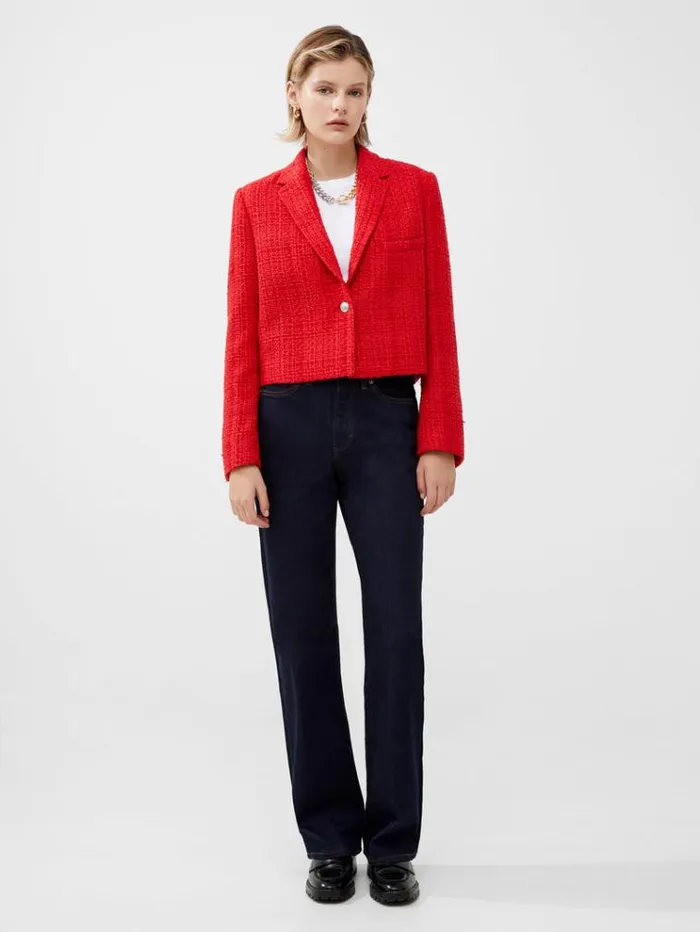 French Connection Coats and Jackets Azzurra Tweed Cropped Blazer Royal Scarlet 8211 Woman